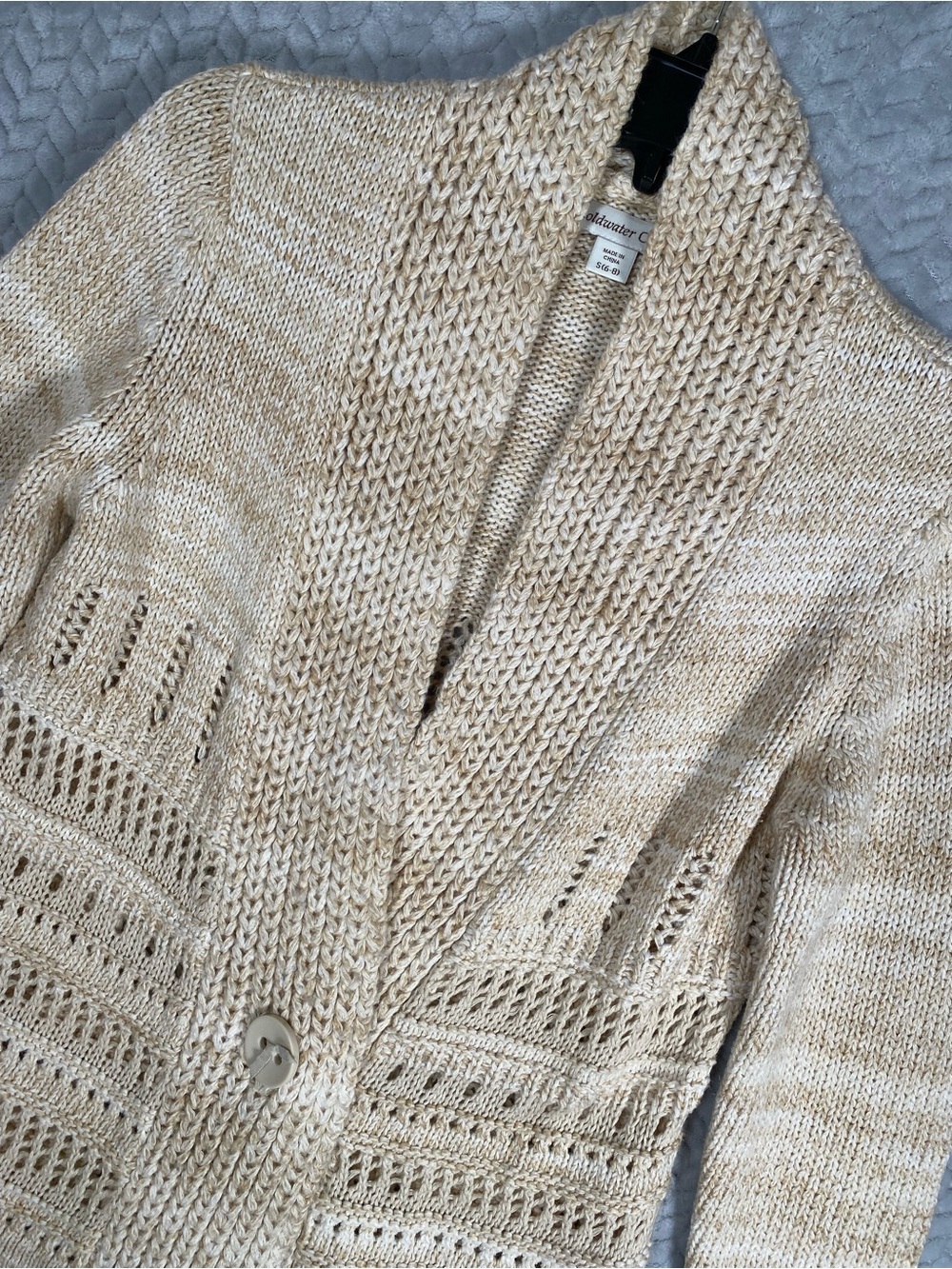 Coldwater Creek Beige Space Dye Pointelle Knit Cardigan Sweater Single Button S